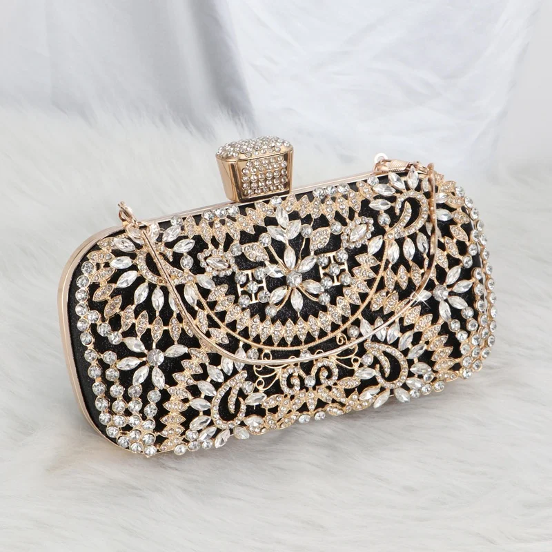 Luxury Floral Diamond Rhinestone Pearls Beaded Crochet Bag Wedding Crystal Banquet Hand Bag Clutch Purse Lady Bridal Evening Bag