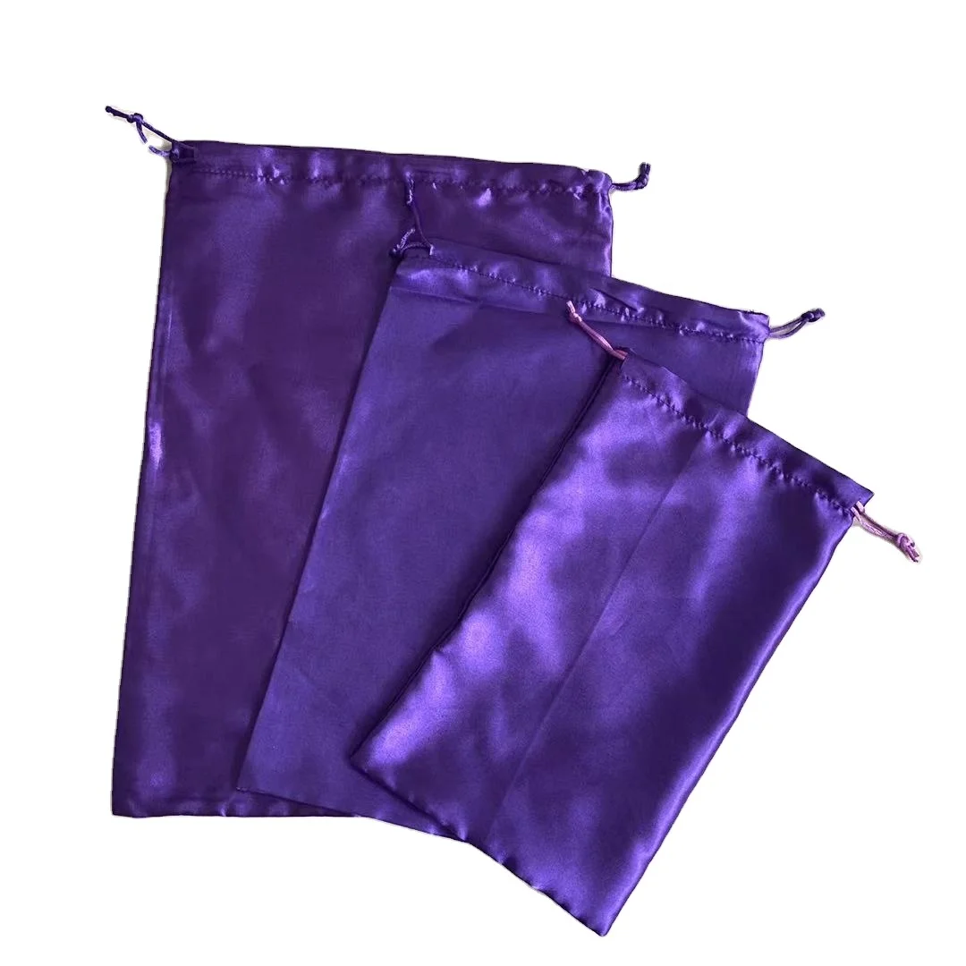 Satin-13 Wholesale custom fashion design cheap satin bag purple silk satin drawstring bag