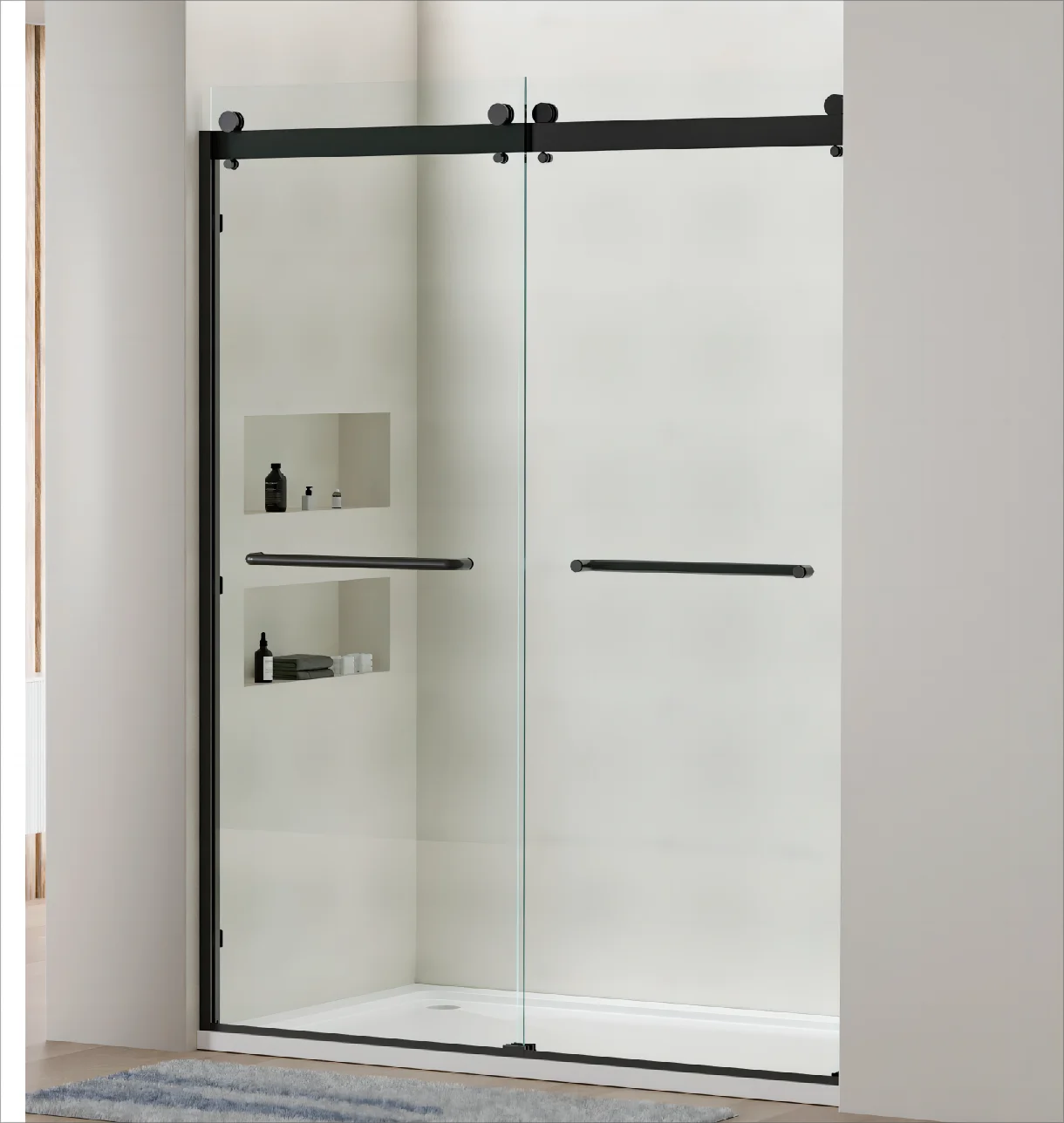 Minimalist Design 8mm Thick Sliding Glass Shower Door with Aluminium Frame Straight Appearance for Home Hotel Folding Open Style