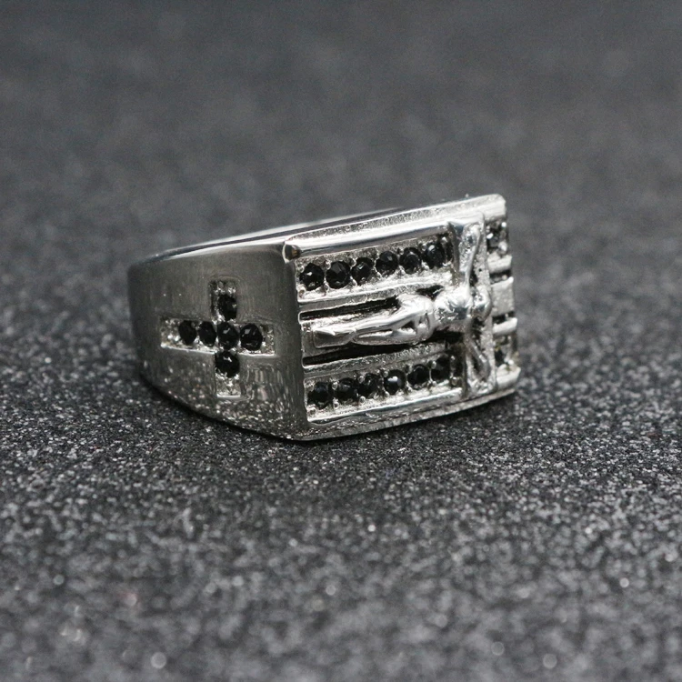 Stainless Steel Mens Engagement Diamond Jesus Rings