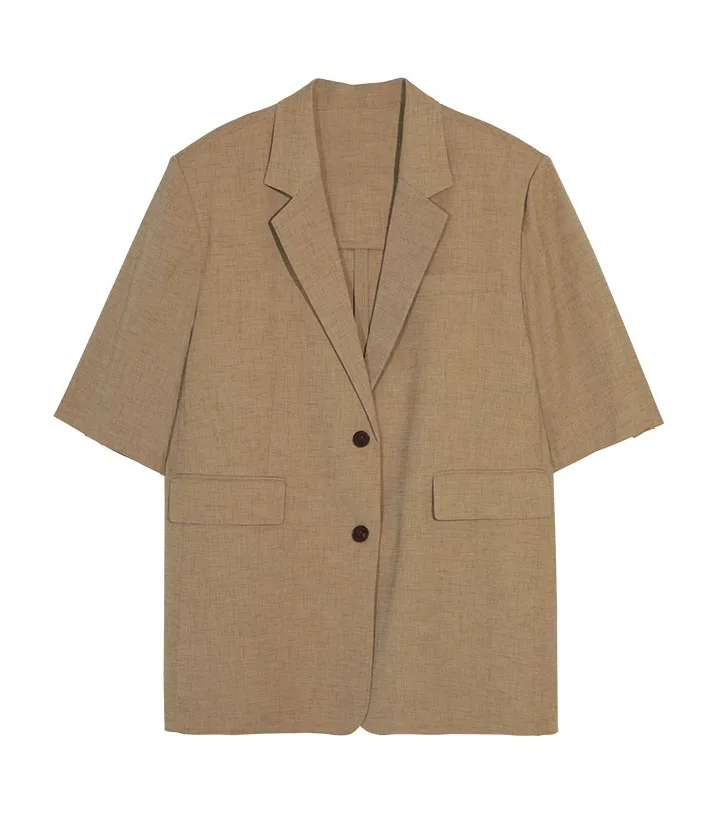 Summer New Fashion Solid Color Thin Loose Fit Blazer Casual Jacket for Women Temperament Ladies FREE Woven Blazer Coat 2 Colors
