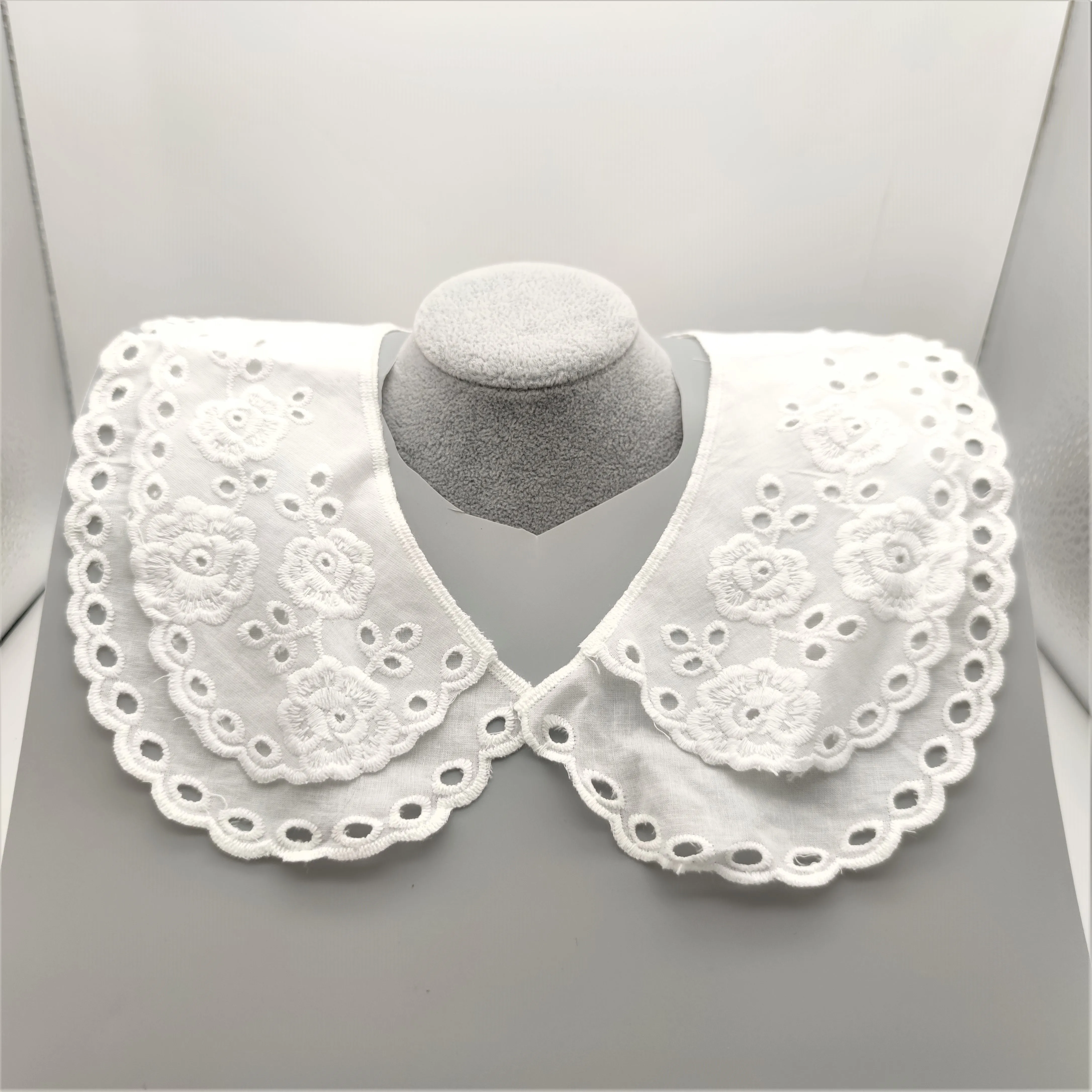 2 layers Fashion children cotton collar lace patch embroidery neckline trim for clothing neckband
