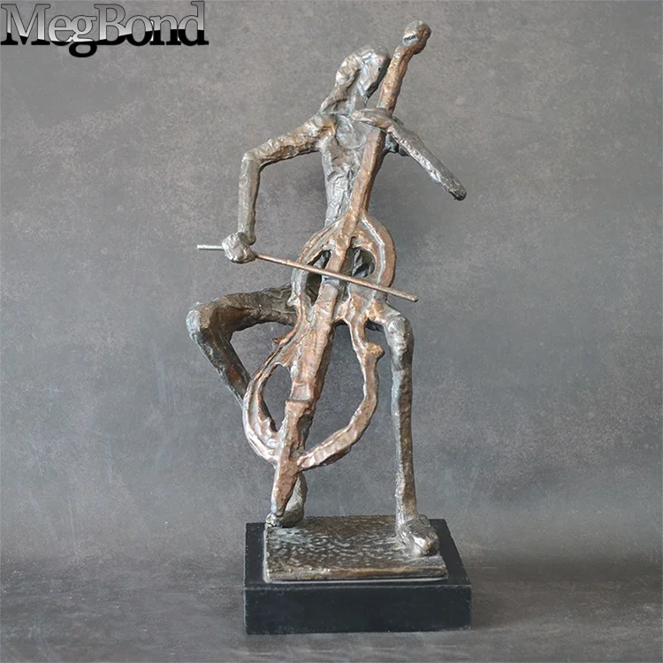 Metal modern abstract musician violoncellist statue, small metal musician figurines