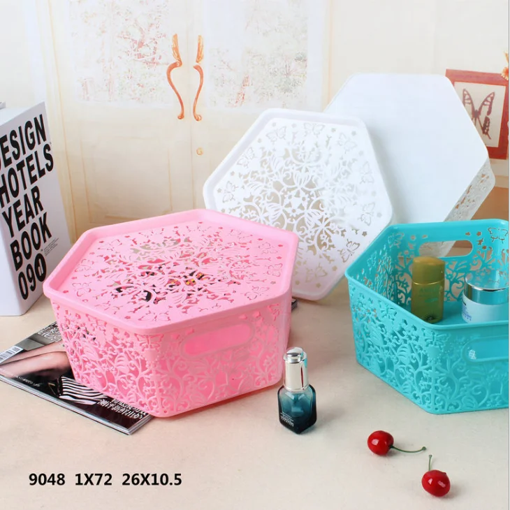 Stackable plastic storage basket with lid of cloth toys tool book Organizer