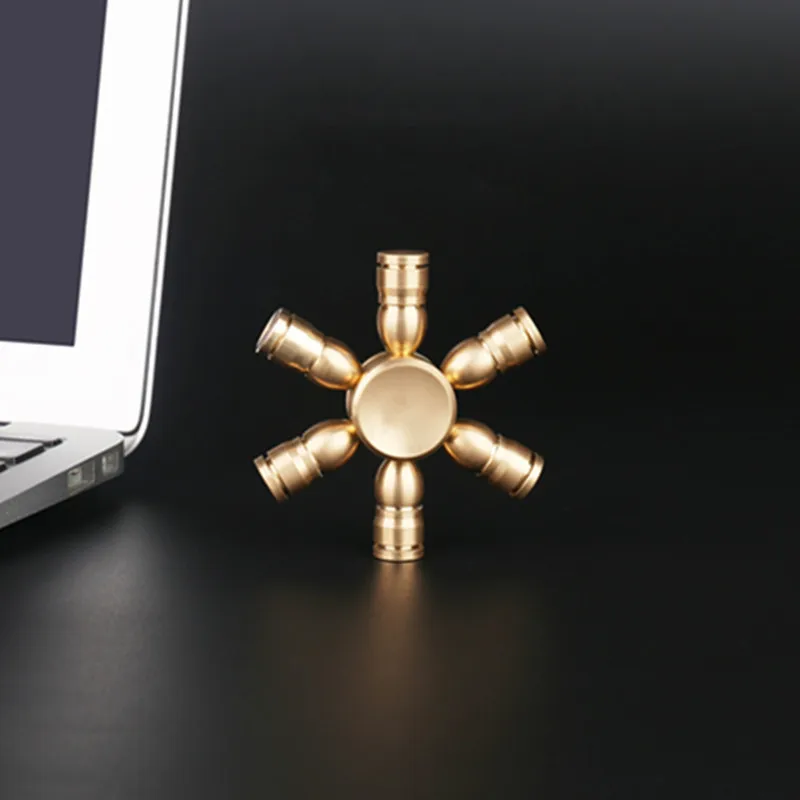 Copper Fidget Spinner 6 Arm Rotation 7 Axis Detachable Finger Spinner Decompression Toy