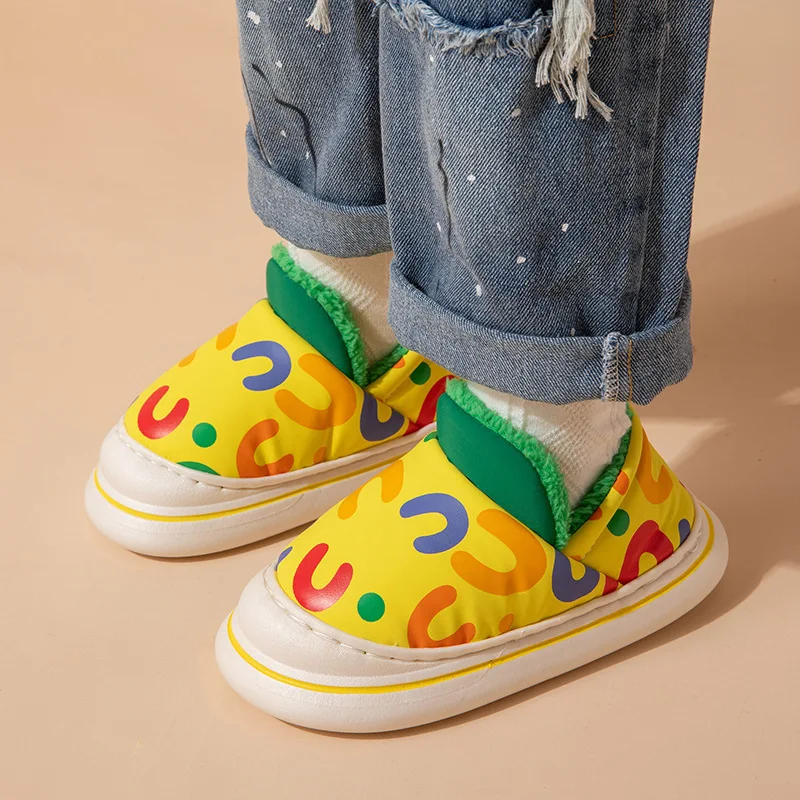 Accept Custom Logo Fashion Waterproof Cloth Kids Winter Shoes Indoor Warm Furry cotton Slippers for Children shoes