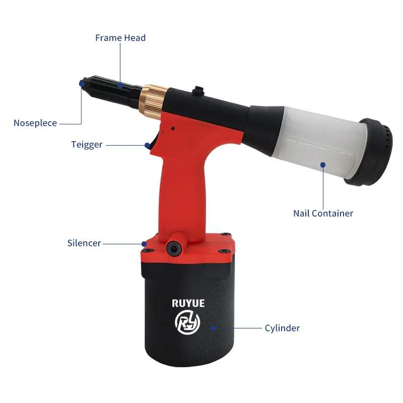 
RUYUE Widely Used Portable Pneumatic Air Riveter Rivet Gun 3/32inch-3/16inch Industrial for Woodworking 