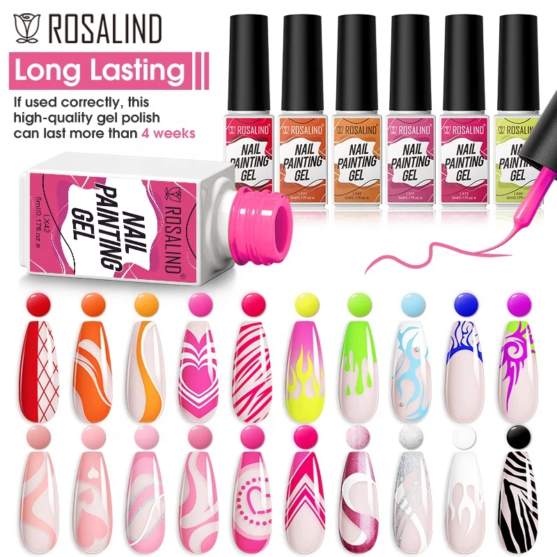 ROSALIND Custom high quality 46 color soak off long lasting art liner uv gel nail painting drawing gel polish set collection