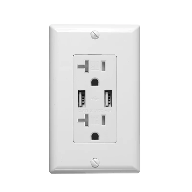 US Standard 110V 20A Wall Socket with Dual  4.8A USB Outlet