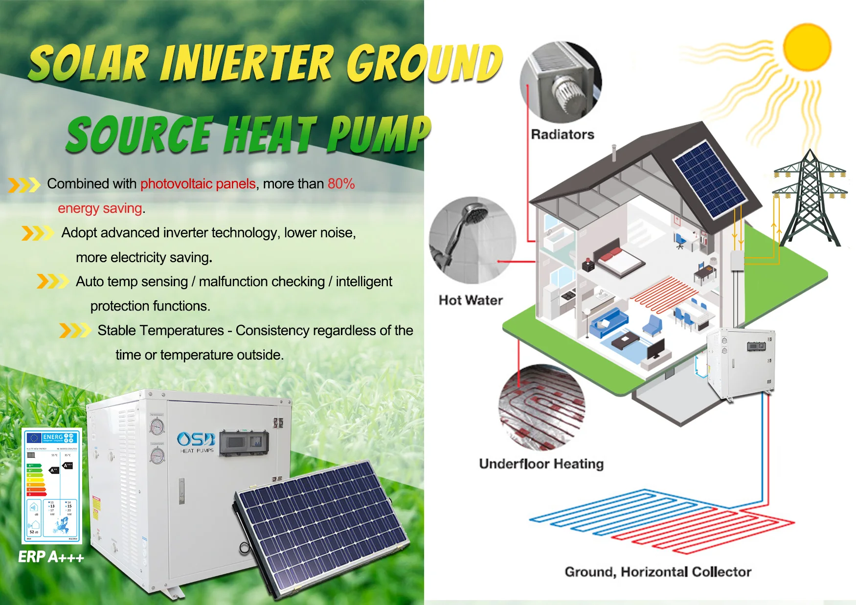 R290 R32 R410A geo thermal heat pump complete system water source dc inverter geothermal heat pump wifi water heating cooling