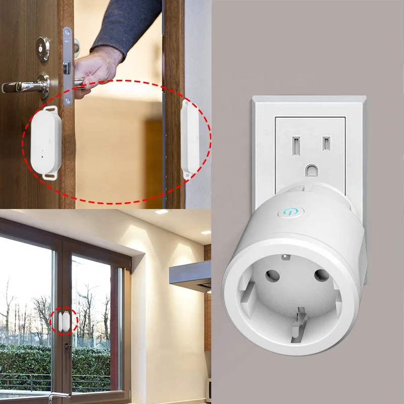Smart Mini EU Sockets paired with Wireless Door opening Sensor Window Sensors RF Control Home Save energy System No Hub Required