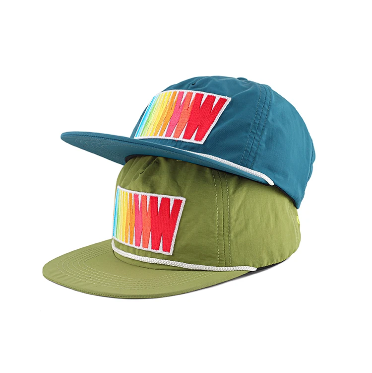 Nylon Unstructured 5 Panel Snapback Hat With Rope on Brim