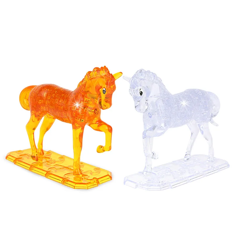 Smart Kids Assembly Brain Building Blocks Gift Puzzle Toys Transparent 3D Crystal Splicing Animal Horse Jigsaw Puzzle