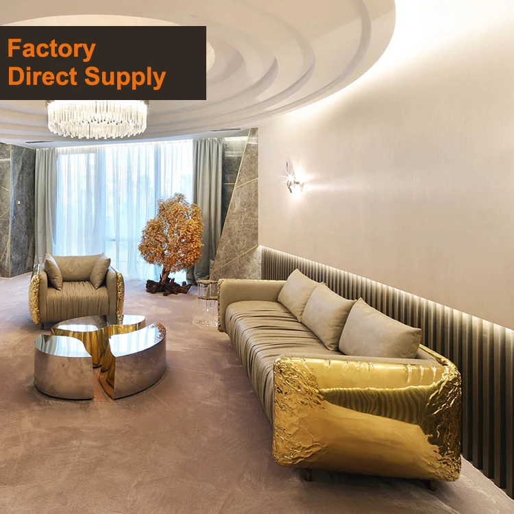 Boca Modern Style villa Light Luxury Leather Living Room Sofas Sectionals Couch Lounge Custom gold brass Sofa Set Furniture