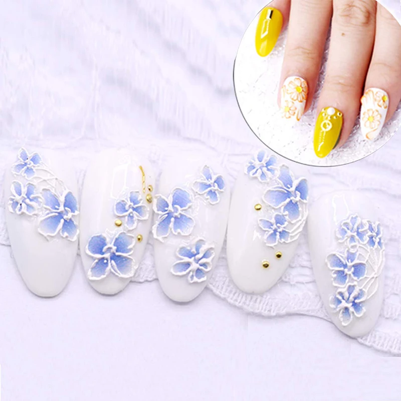 Mobray 3D Nail Stickers valentine nails snow flowers Decoration Decal 3D Transfer Adhesive love Colorful Nail Art Tips Manicure