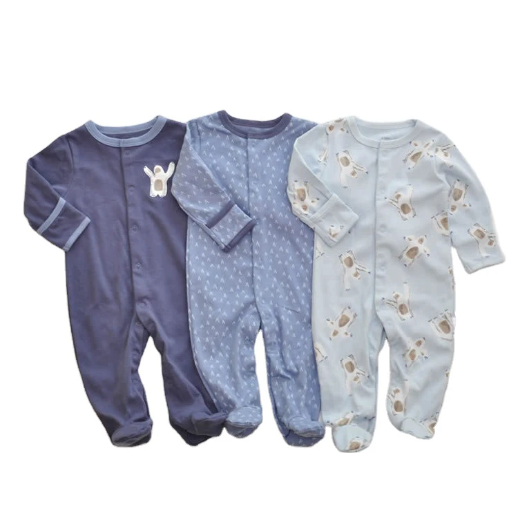 Customized Autumn Kids Baby Jumpsuit Long Sleeve Baby Footie Romper Organic Cotton Baby Pajamas