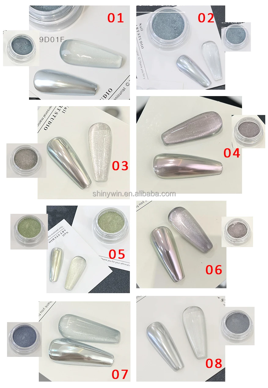 2-in-1 Mirror Chrome Pigment Cat Eye Magic Mirror Powder 8 Colors Glitter Dust Pigment Nail Art Decoration DIY
