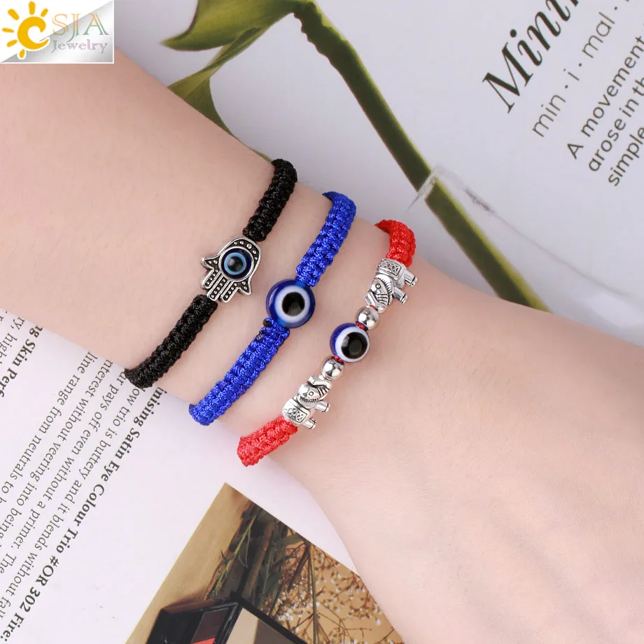 CSJA Wholesale Handmade Lucky Red String Hamsa Hand Charms Evil Eye Bead Friendship Bracelet S935