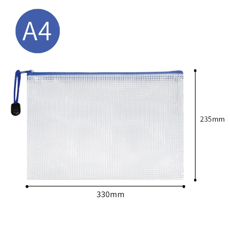 Eco-Friendly Waterproof A4 Document Pouch PVC Mesh File Bag Plastic Zipper Pouch Office And School Supplies