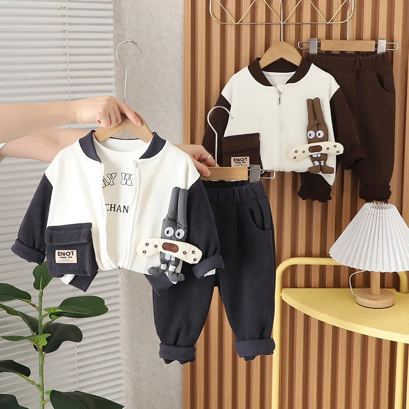 New design cartoon 3 pieces set bulk muslim kids boys clothing closeout