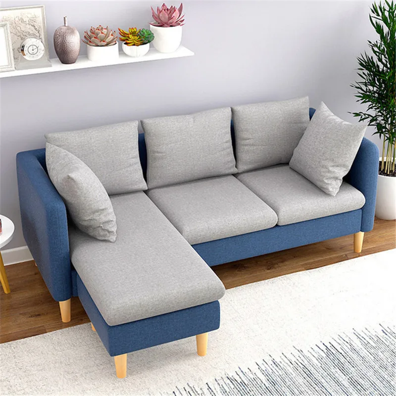 
Durable Simple Cloth Sofa Solid Wood Legs Removable and Washable 3-Seat Sofa Living Room Furniture 
