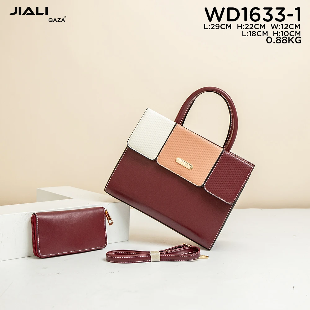 QAZA luxury 2 in 1 ladies hand bags 2024 latest designer fashion PU leather women color matching shoulder handbag with purse