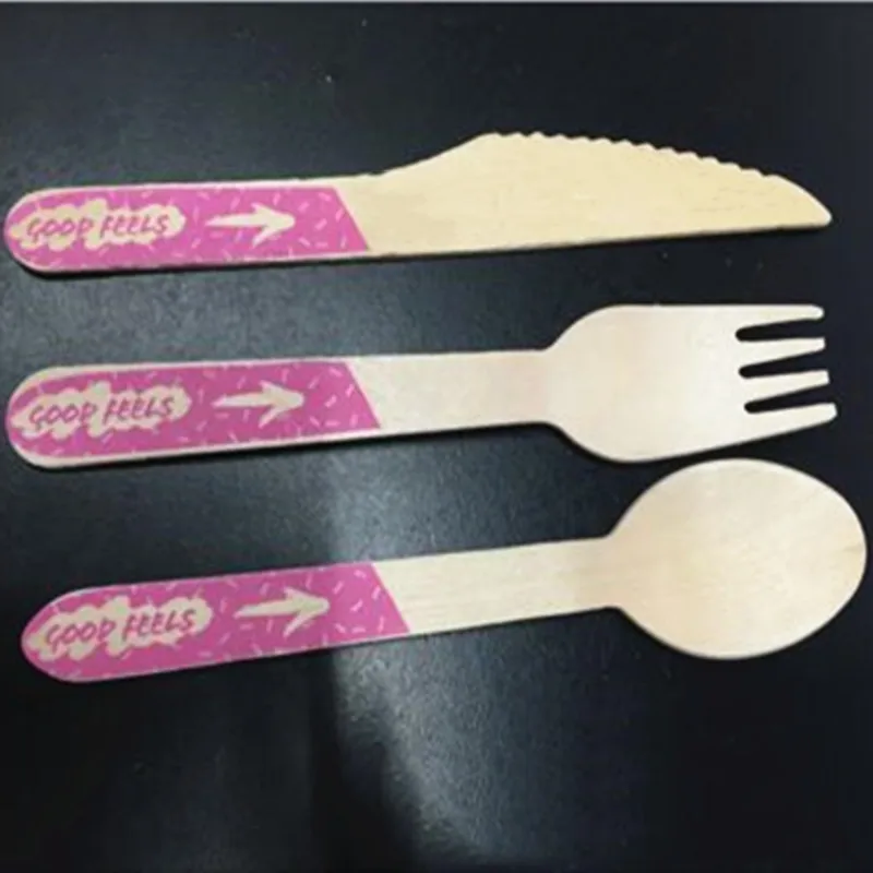 Disposable Wooden Tableware 14 cm 16 cm Fork Knife and Wooden Spoon