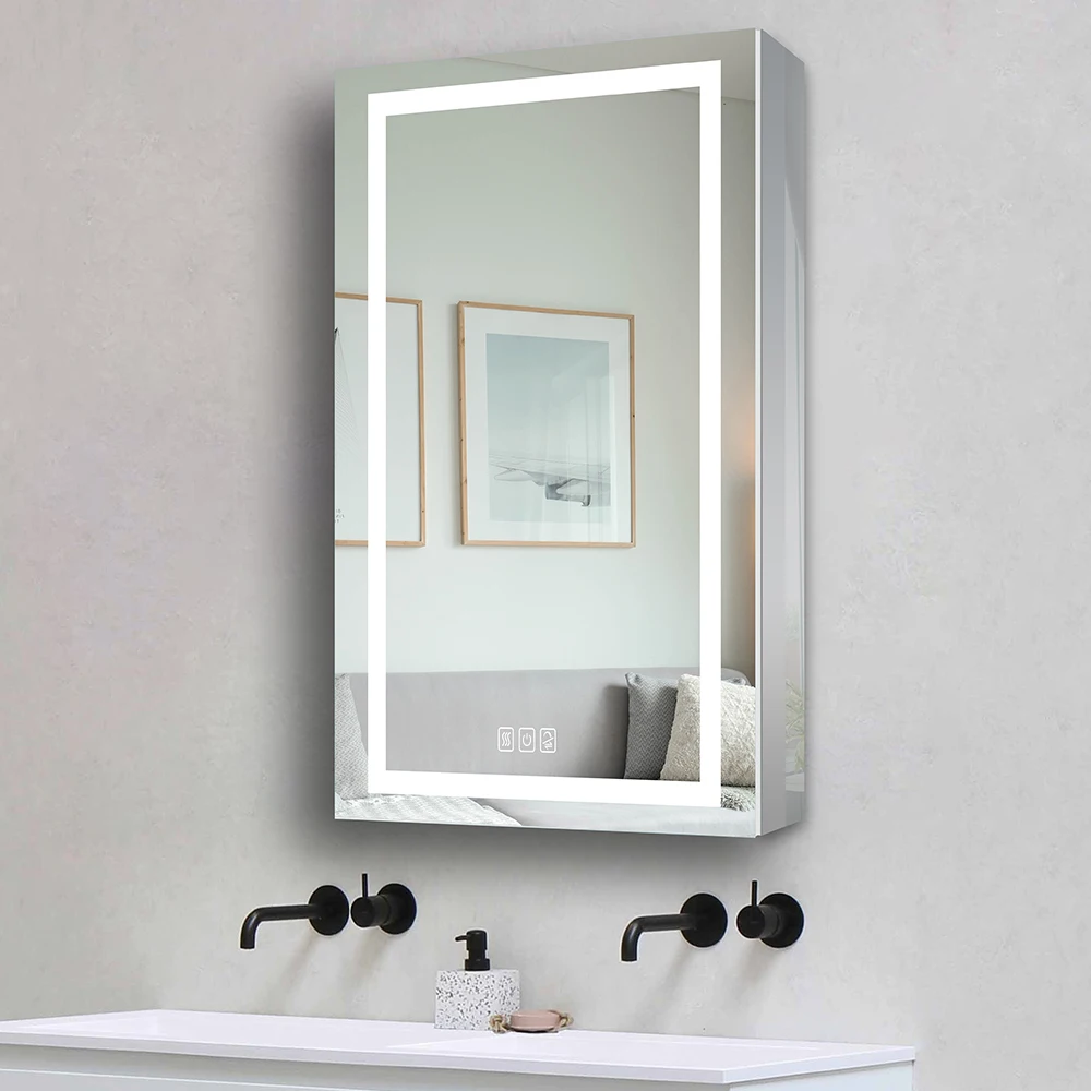 Popular High Quality single-door Wall Mounted bathroom cabinet Rust Resistant LED Bathroom Mirror Cabinet kitchen sinks