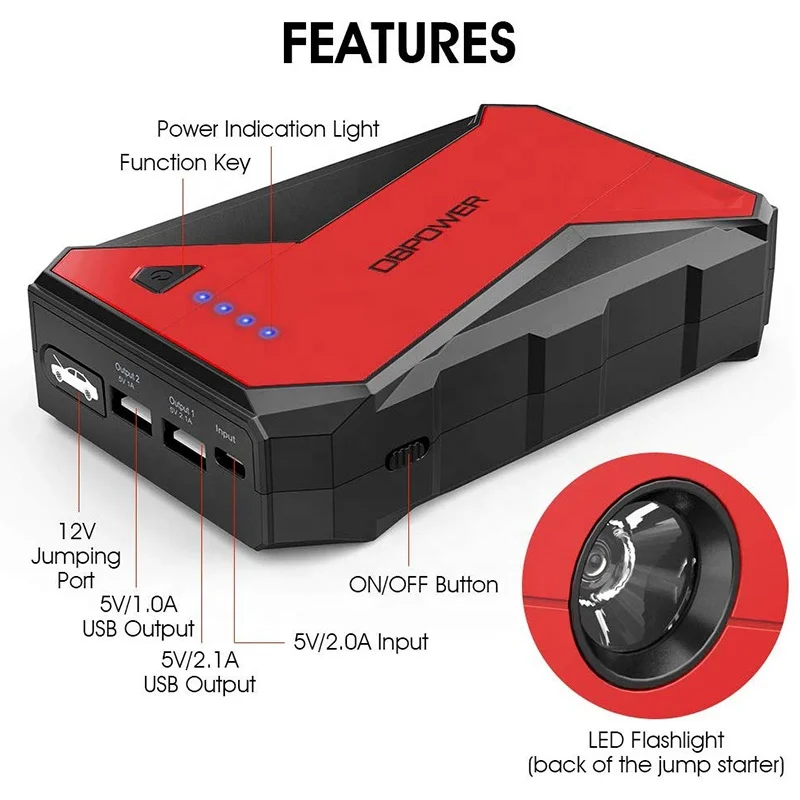 DBPOWER дизельный аккумулятор фонарик 12V Power Bank портативный автомобильный скачок
