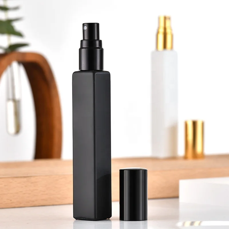 10ml square matte black glass perfume bottle white refillable perfume spray bottle