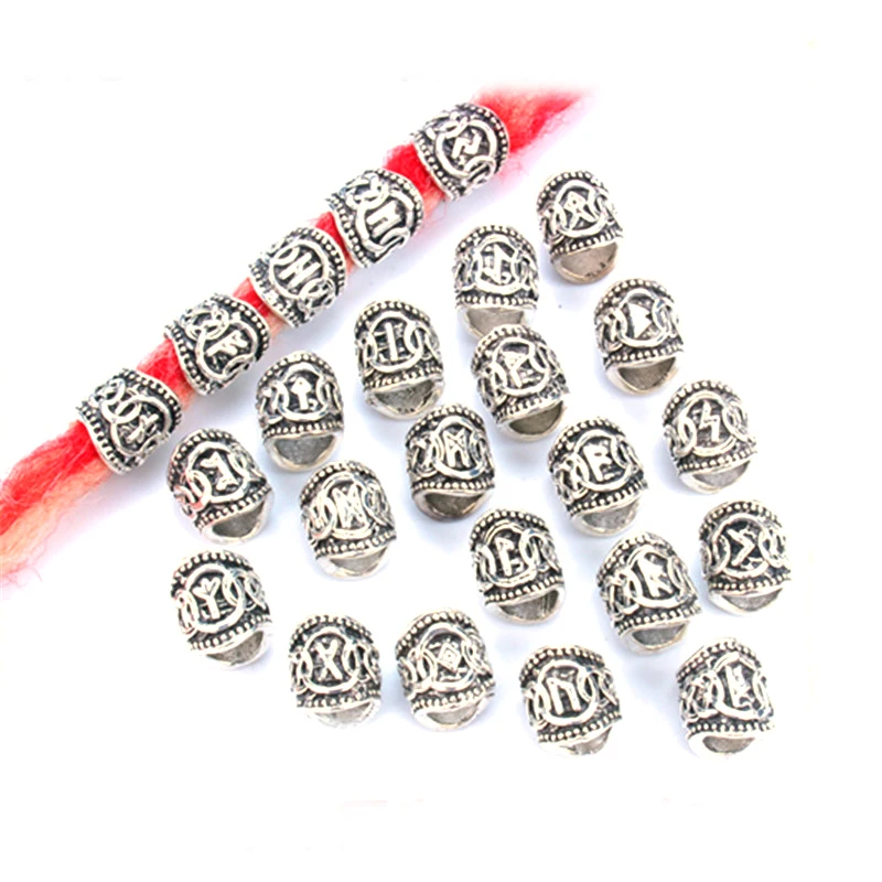 24 A-Z Letter Viking rune Hair Braid Dread Dreadlock beard Beads rings Tubes For men women Hair Accessories