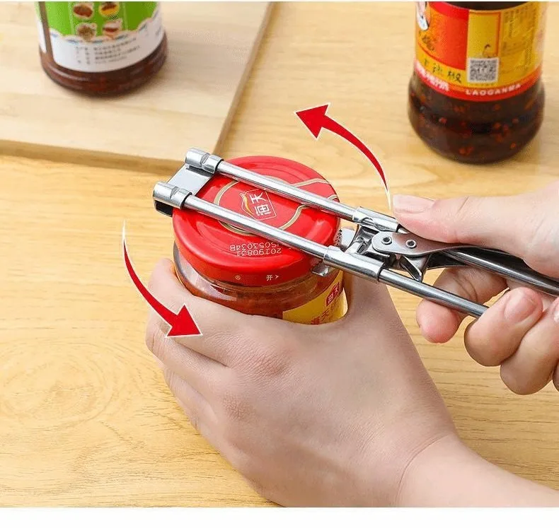 Adjustable Multi-functional Stainless Steel Can Opener Manual Jar Bottle Opener Long Handle Corkscrew