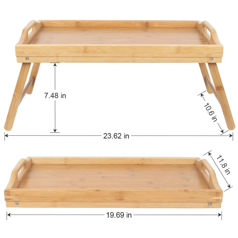 Wholesale Bamboo Bed Tray Table with Foldable Legs Snack Serving Tray Folding Breakfast Table for Sofa