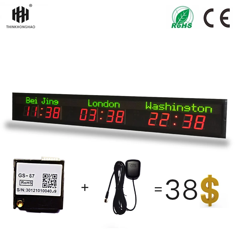 Customization Three City LED Clock Multi Time Zone Wall Mounted LED Display Electronic Clock Electric Carton Resin Square Modern