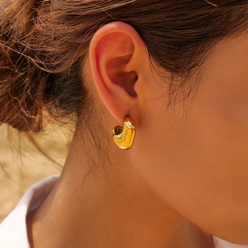 Luxury Stainless Steel Handmade Earrings Jewelry Women 18K Gold Plated Hollow Irregular CC Earrings