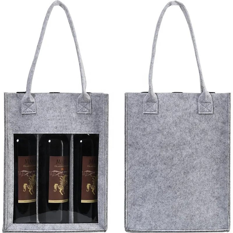 2024 Custom Felt Two Bottle Wine Bags Felt Wine Holder Bag Portable Felt Wine Bag For Packing