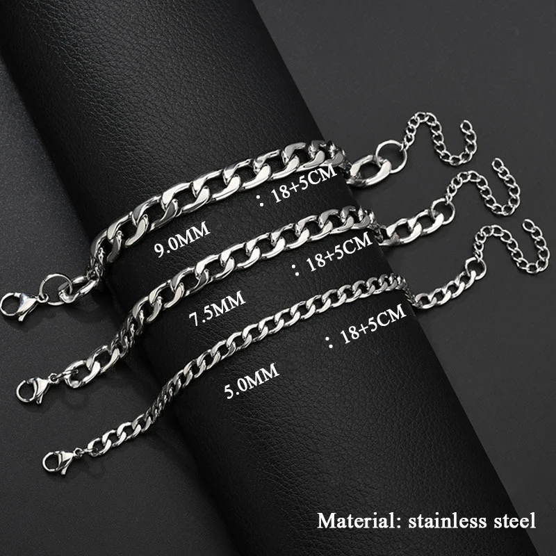 Hot Sale Fashion Personalized Sliver Plated Bracelet Stainless Steel 5mm/7.5mm/9mm Hollow Flat Cuban Bracelet For Women And Men