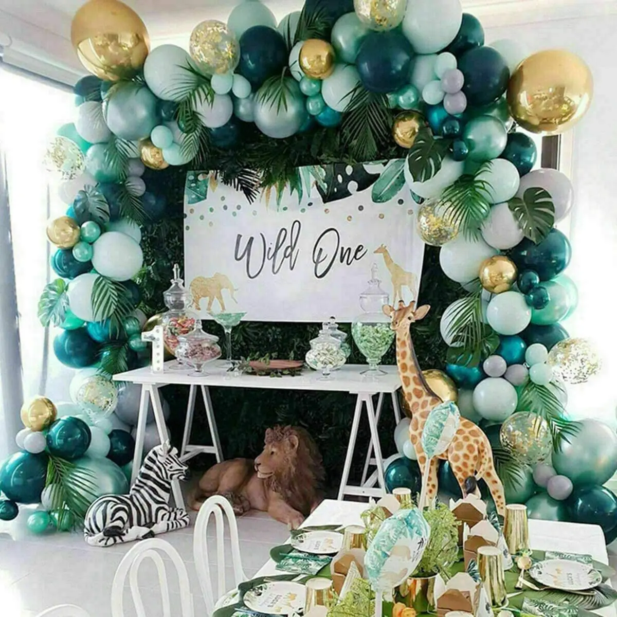 Wholesale 12 Inch 50 Pieces Teal Blue Balloon Garland Latex Balloon Arch Safari Jungle Party Wild One Birthday Party