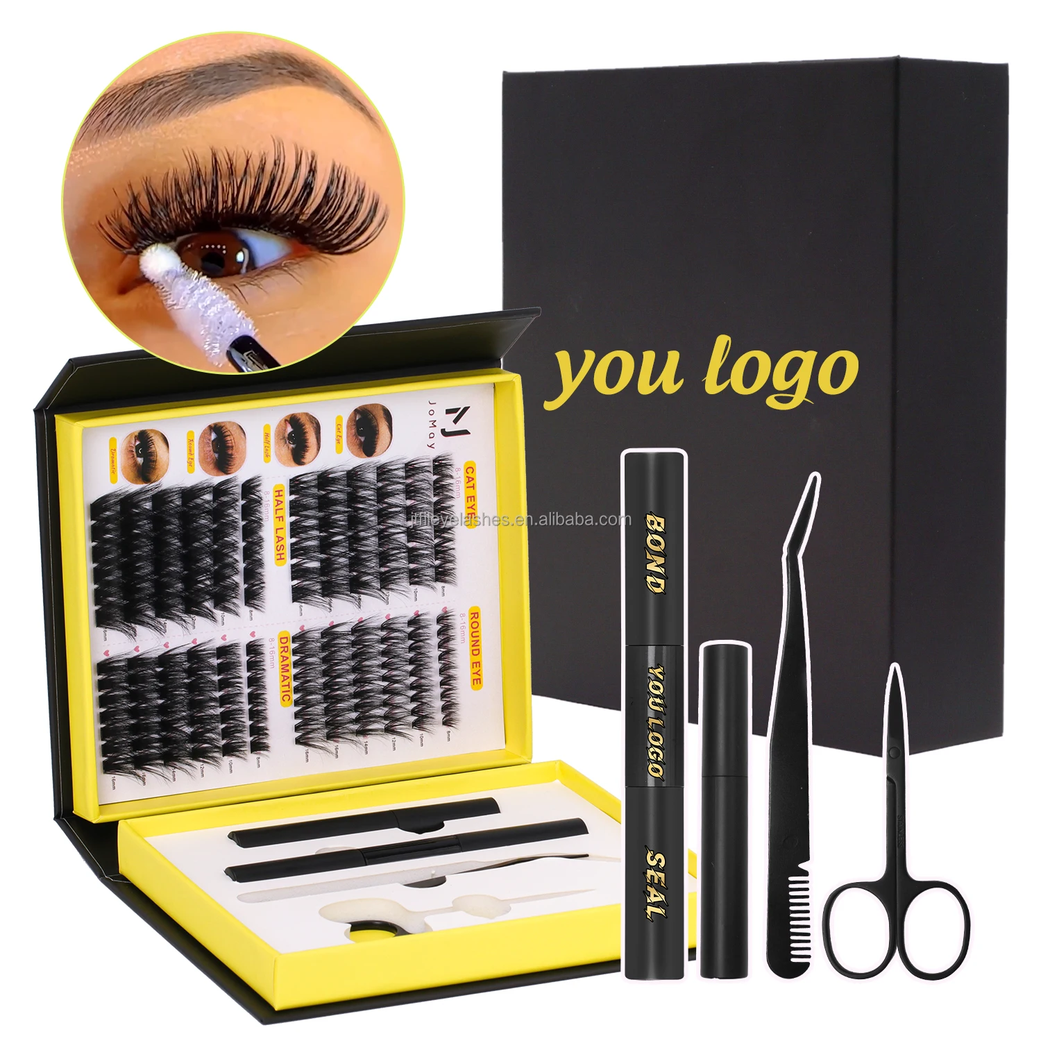 New unique design private label segmented cluster eyelashes Customize your logo 80D 30D 40D DIY clusters lashes magnet box kit
