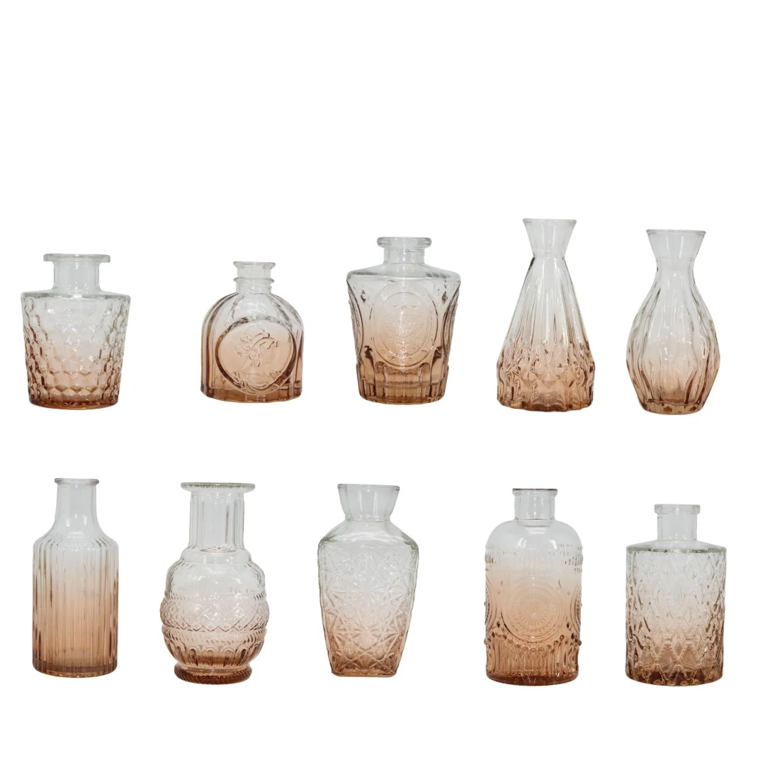 Scandinavian Hydroponic Gradient Amber Glass Vase French Glass Mini Flower Arrangement for Living Room