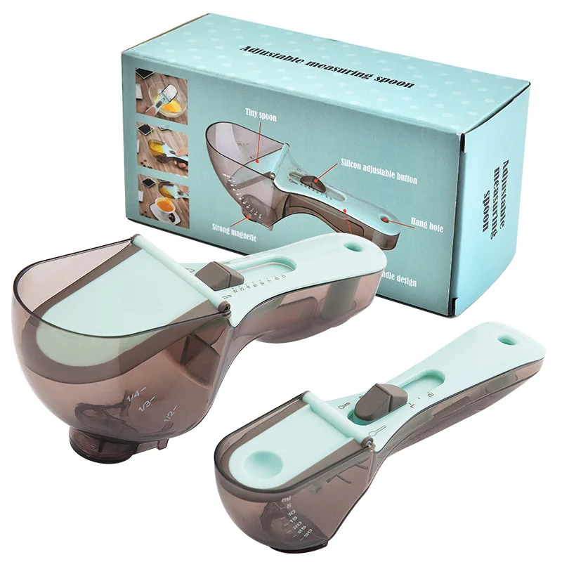 2pcs Cooking Measuring Tools Magnetic Snaps Scale Spoons and Cups 5ml to 30ml Adjustable Precise Measuring Scoop