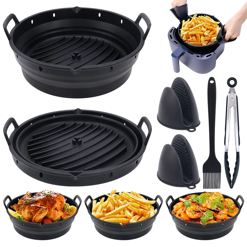 Hot Selling BPA Free Reusable Silicone Air Fryer Pot Liners Collapsible Silicone Baking Tray Cake Pan Silicon Pots For Air Fryer