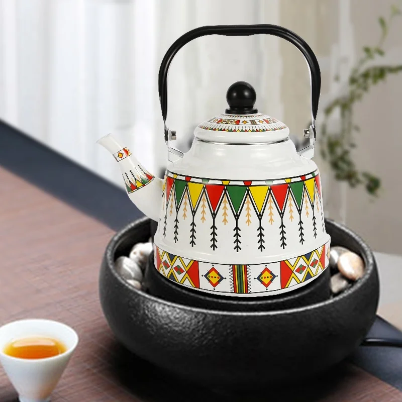 29 pattern options Ancient bell shape Enamelware Open Fire Stove Enamel Hot Water Tea Coffee Kettle Enamel Teapot with Handle
