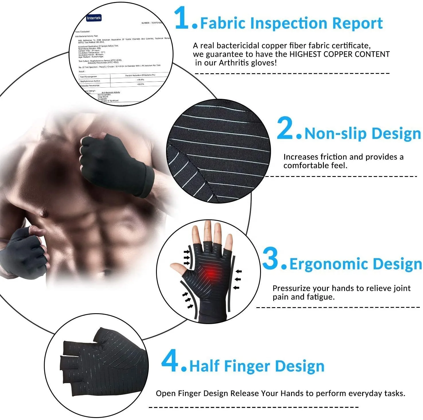 
New Arrival Customer Therapeutic Athletic Hand Care Gloves Copper Compression Arthritis Gloves 