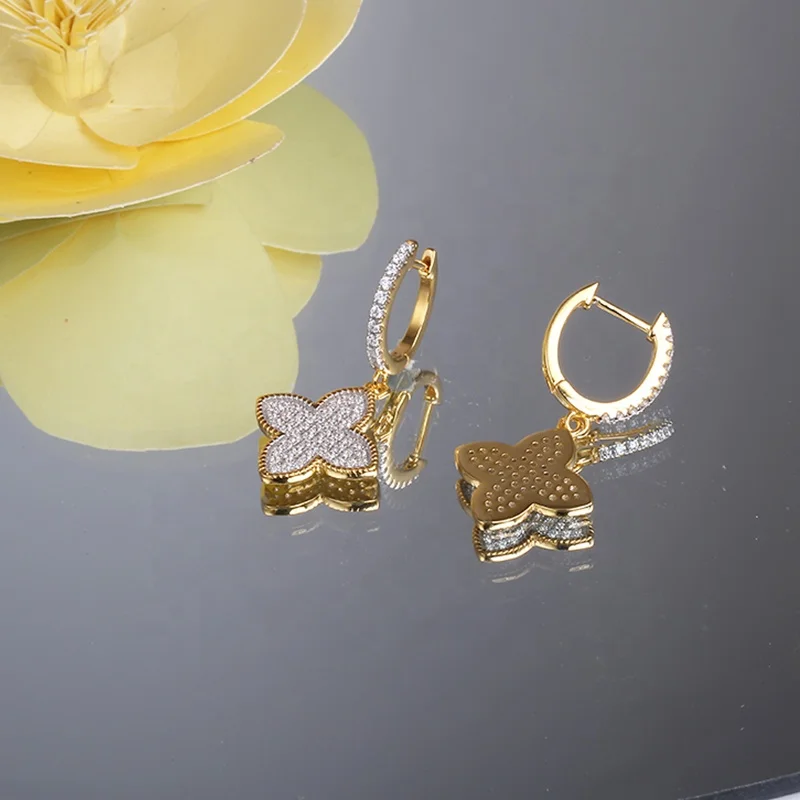 Серебряные циркониевые серьги Angel S925 хорошего качества с четырьмя листьями клевера