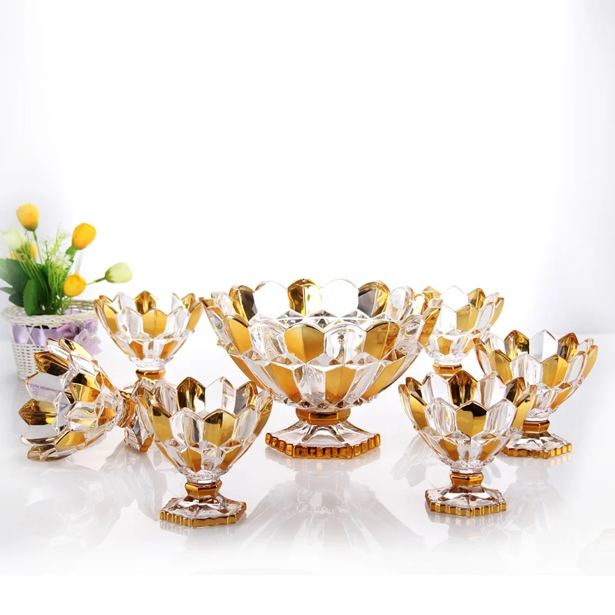 Sticker glass bowl set glassware set golden glasses salad bowls set decorative gold stem fruit wedding gift