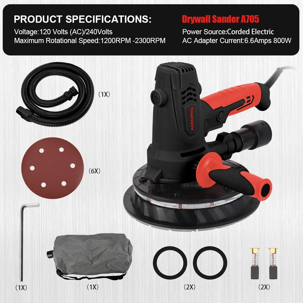 AEROPRO A705 New Design Portable Wall Sander Polishing Machine Electric Power Drywall Sander With Led Light