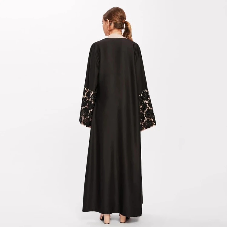 Traditional Muslim Clothing Front Open Black Abaya Arab Dubai Kaftan Abaya Women Polyester Adults Middle East Support Eid Abaya