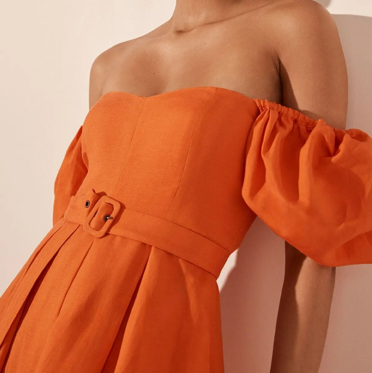 2024 Sexy Ladies Orange  Short Sleeve  Linen  Wholesale Dress For Women Formal