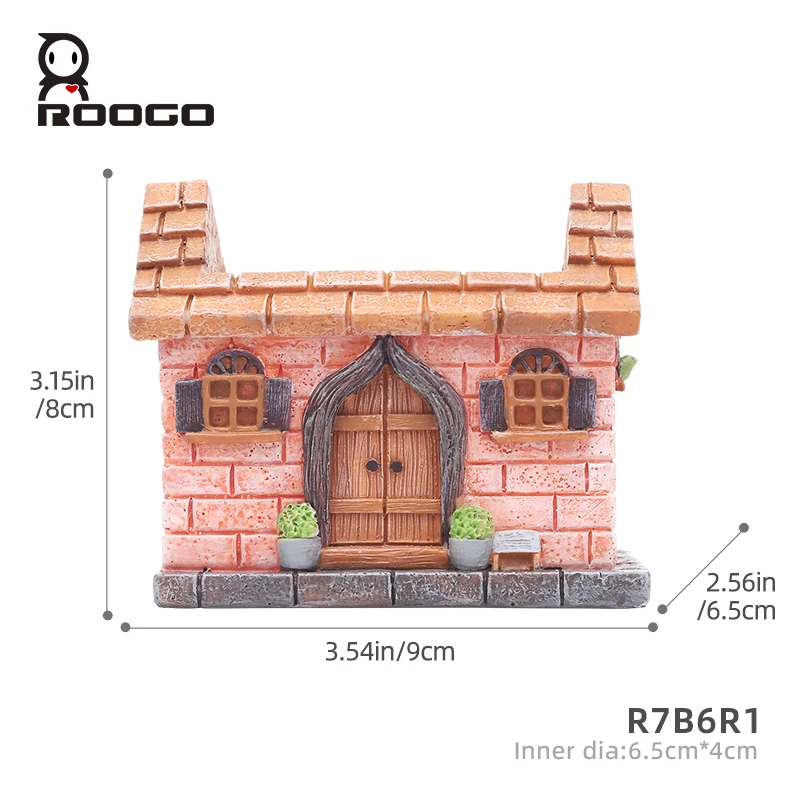 Roogo New Chinese New Mini Country House Resin Crafts Succulent Planter Container Desktop Gardening Bonsai Planter